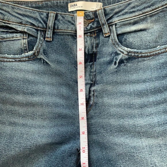 3/$25 ‼️ Zara Z1975 Denim High Waist Jeans Red & White Racing Stripe, Distressed - Picture 9 of 11